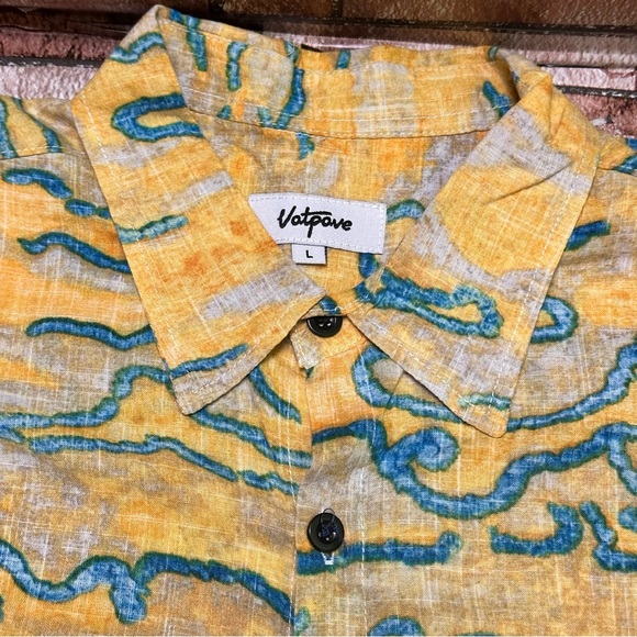 Vatpave Yellow and Green Men's Shirt size L - Picture 3 of 10